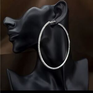 Silver Hoop Earrings Cubic Zirconia NEW Super Big!SHINY !  Hoop earrings 70mm!!!